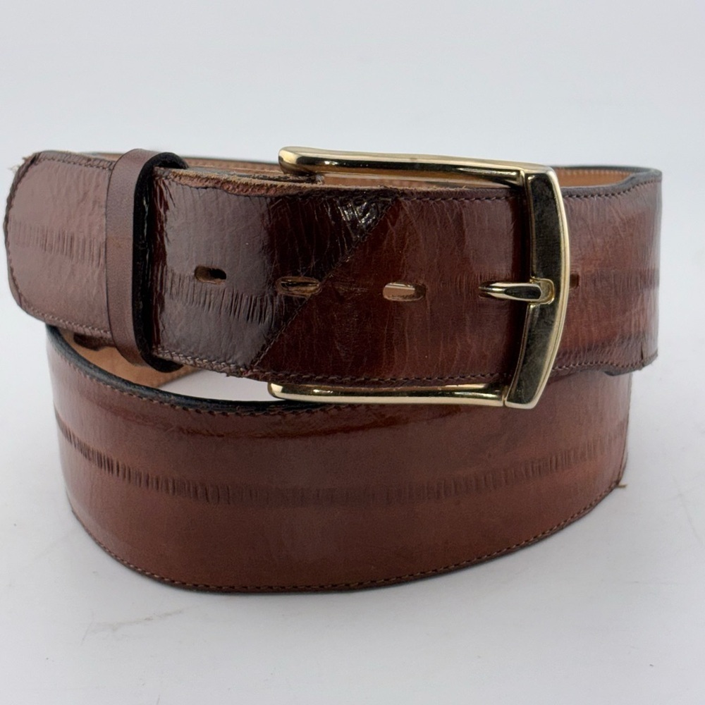 VINTAGE TONY LAMA Belt 34 Brown Eel leather Western Cowboy Rodeo